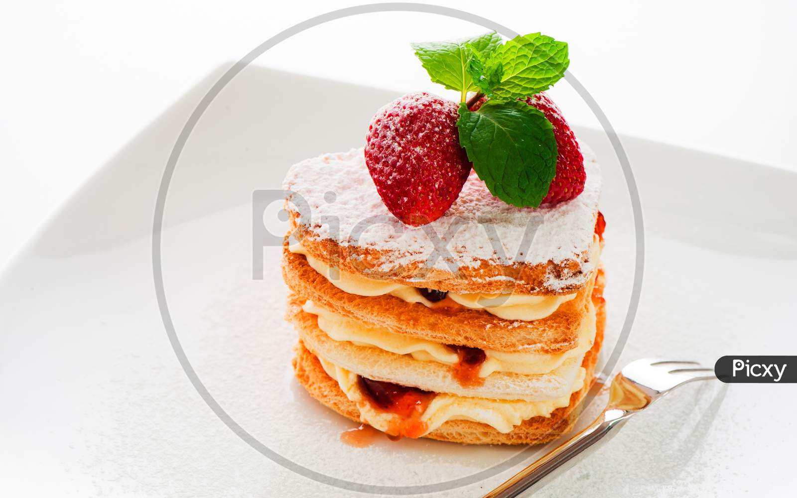 Fresh Delicious Pancake with strawberry, honey for morning healthy breakfast