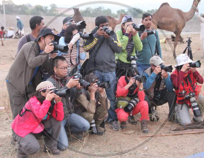 A Group Of Photographers At Pushkar Camel Fair, Pushkar