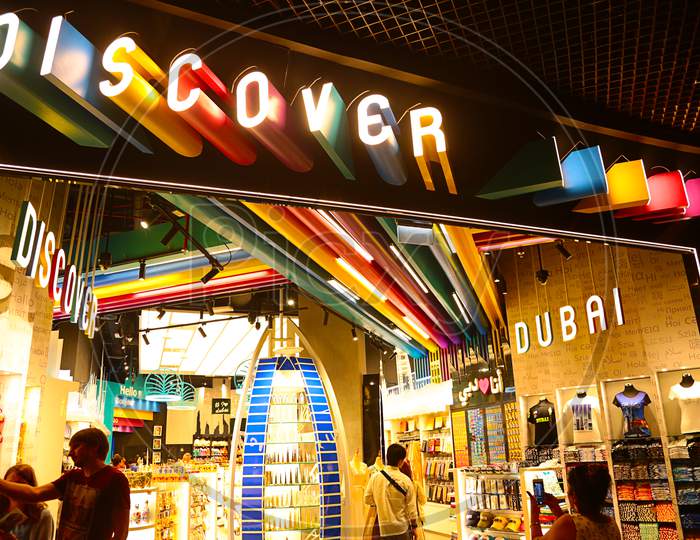 Dubai, United Arab Emirates - June 18Th, 2019: The Dubai Mall Inside View Discover Showroom People Shopping - Image