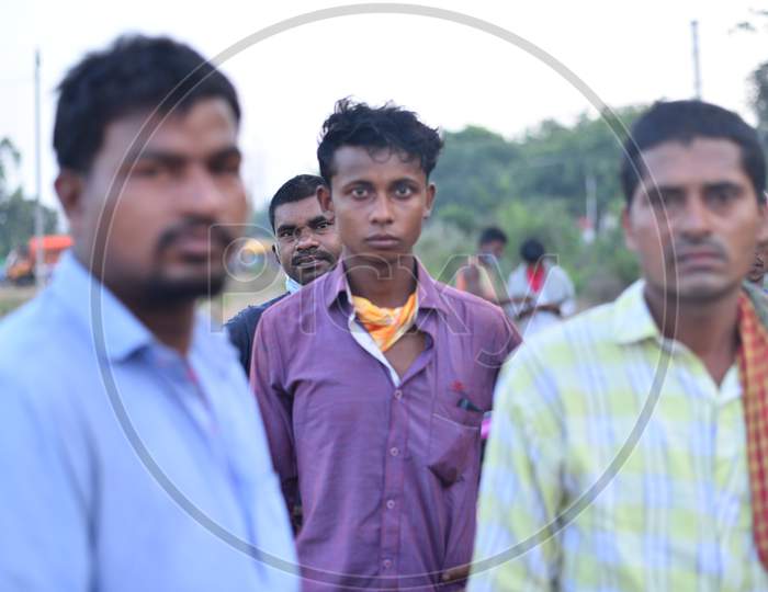Migrant workers from West Bengal and Bihar wait at the Telangana-Andhra Pradesh Border for permission to travel To Their State At Telangana-Andhra Pradesh Border, Aswaraopet,Telangana, 16 May, 2020