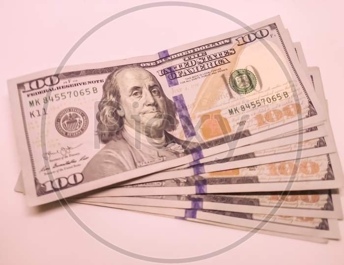 The U.S. 100 Dollar Bill. Closeup.