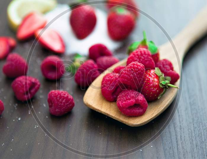 Group of Natural Fresh Raspberry for Healthy diet
