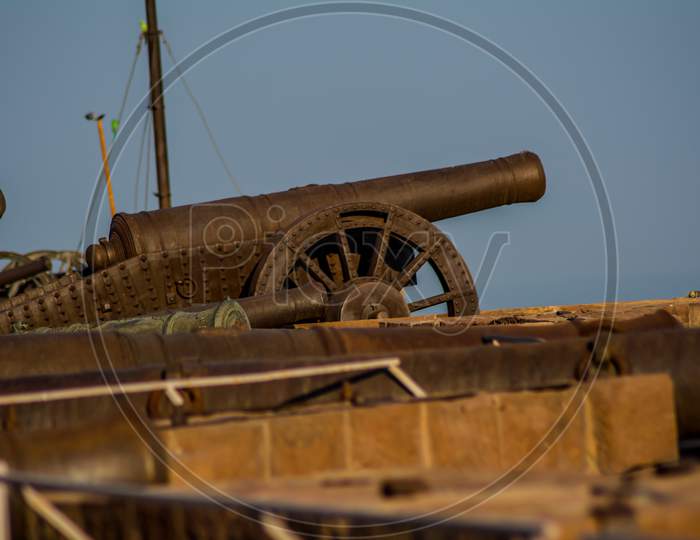Cannons at Mehrangarh or Mehran Fort, located in Jodhpur, Rajasthan, India