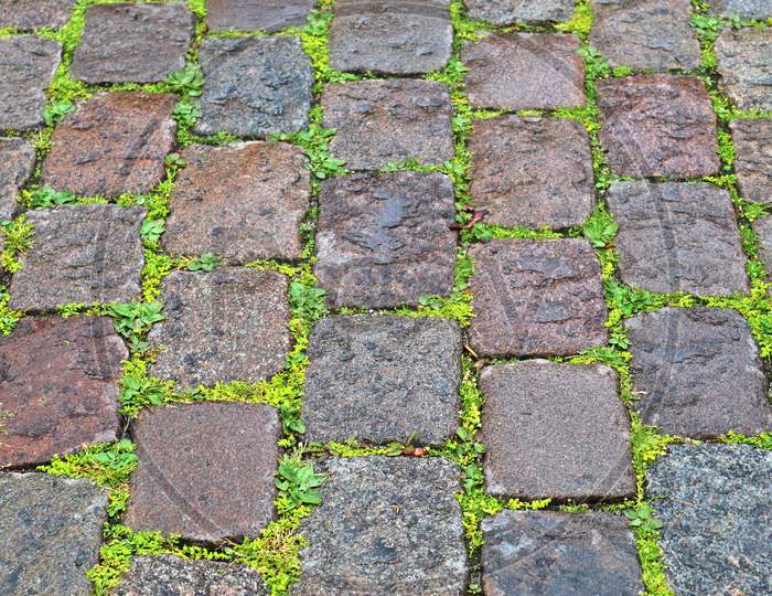 Highly detailed close up view on cobblestone textues with perspective in high resolution