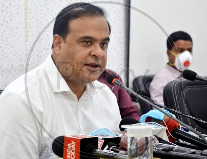 Assam State Finance, Health And Family Welfare Minister Himanta Biswa Sarma Addressing A Press Conference, At Janata Bhawan, In Guwahati On Monday, May 18, 2020.