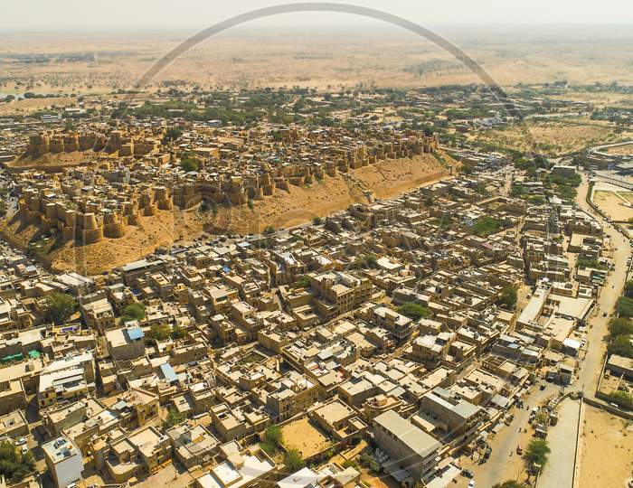 Aerial View Of Jaisalmer City, Jaisalmer Fort, Golden City, Golden Fort, Rajasthan, India, Tourism, Background - Image