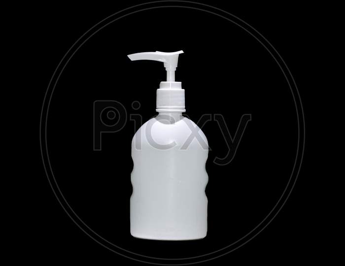 White Hand Wash Bottle On Black Background
