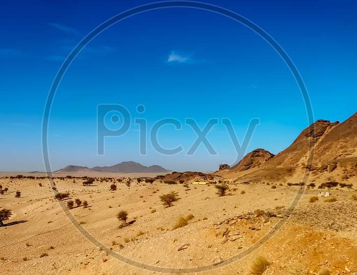 Rocky Mountains With Blue sky in desert. Landscape view.
