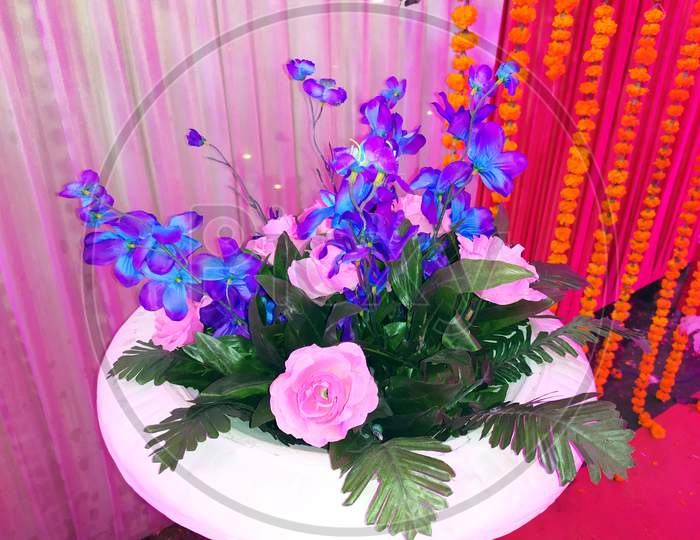 multi color artificial flower in wedding decoration point