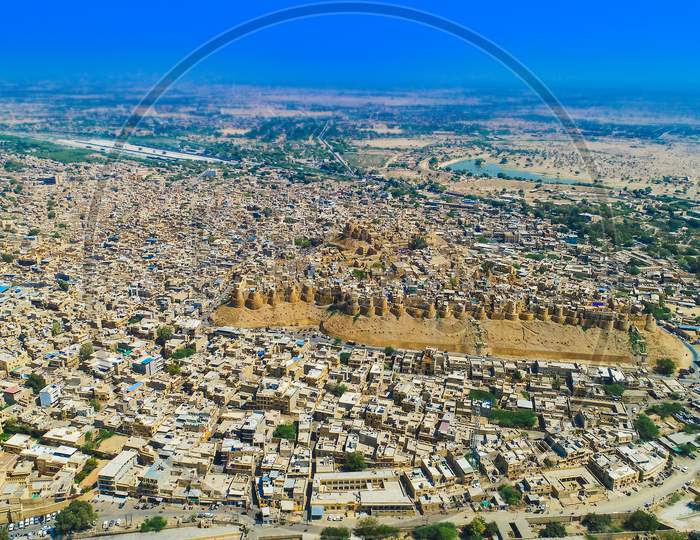 Aerial View Of Jaisamer City, Jaisalmer Fort, Golden City, Golden Fort, Rajasthan, India, Tourism, Background - Image