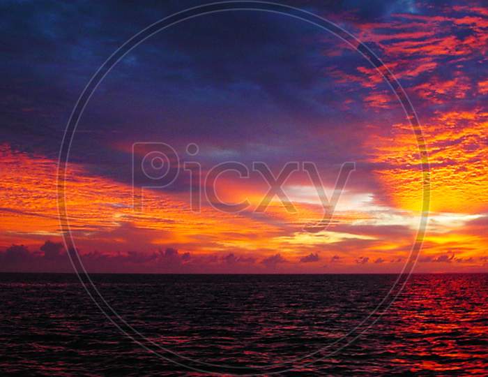 Beautiful Sunset Over Sky Over Sea in Maldives