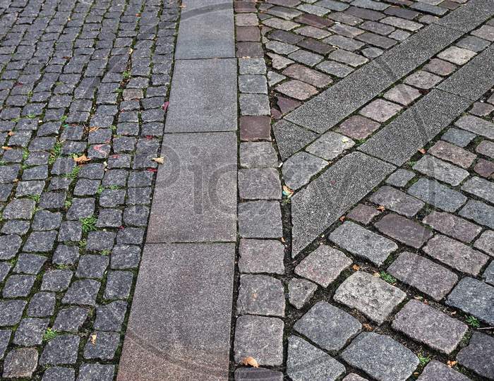 Highly detailed close up view on cobblestone textues with perspective in high resolution