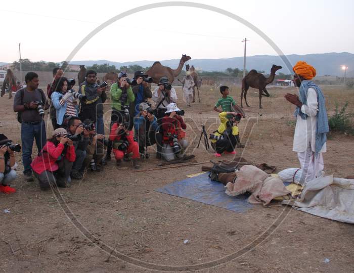A Group Of Photographers At Pushkar Camel Fair, Pushkar