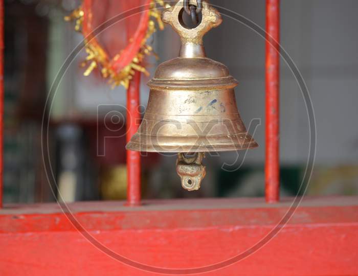 Ancient hanging bell at maa sharda temple, Madhya Pradesh, India.