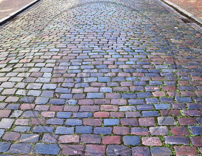 Highly detaled close up view on cobblestone textues with perspective in high resolution