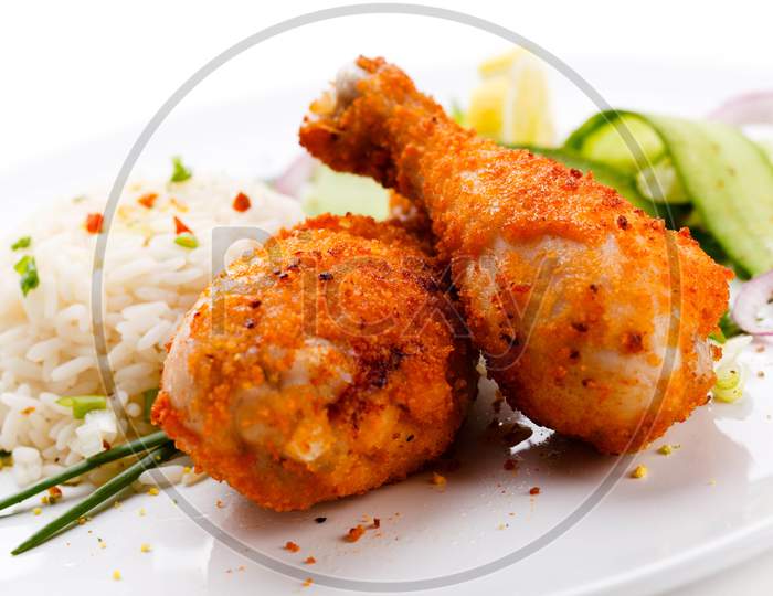 Close up view of Spicy Delicious Chicken leg Pieces