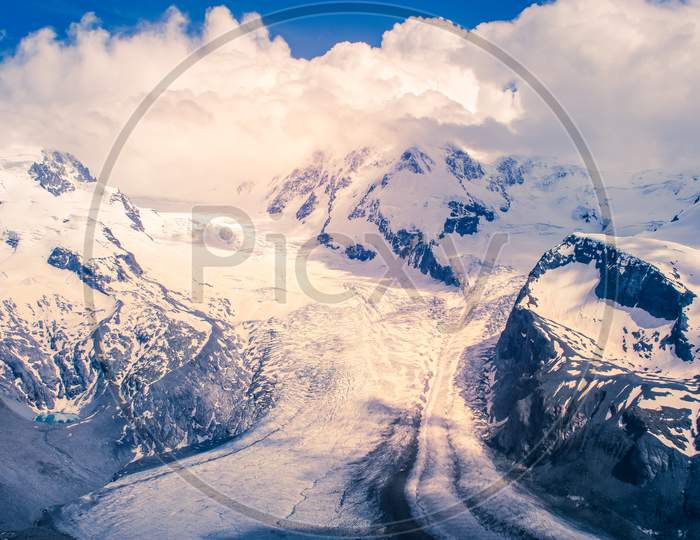 The Gornergrat View Glaciers And Clouds Moving Zermatt, Switzerland