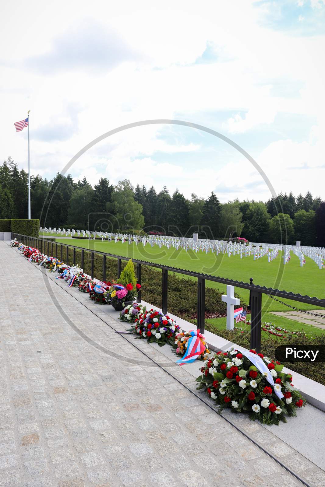 Row Of Wreaths At A Military Cemetery