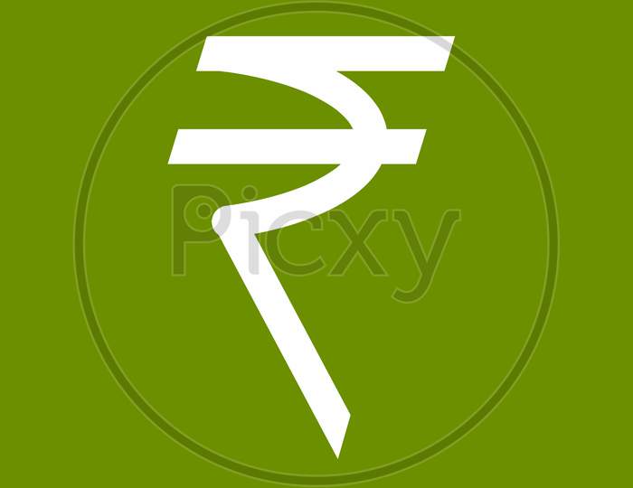 Rupee Sign In White Color With Green Background
