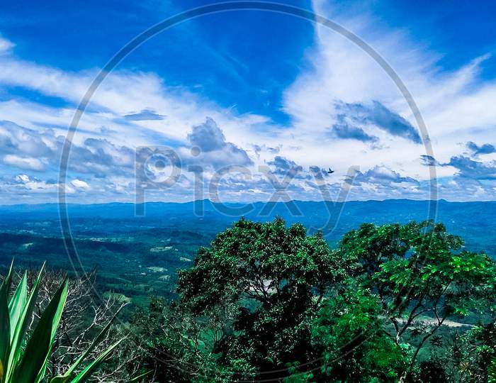 Landscape view of mountains full of green trees in Bandarban, Bangladesh