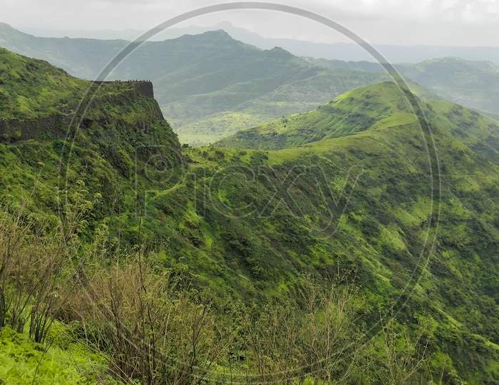 Sahyadri Mountains with greenery and sky