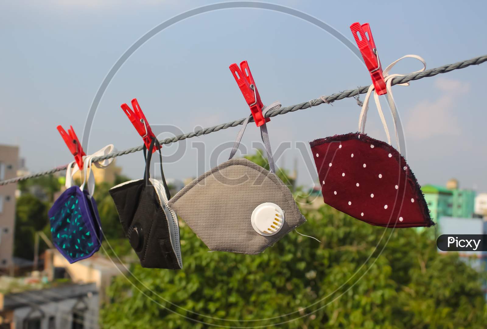 Handmade Mouth masks hanging in a Rope