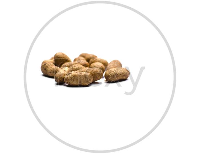 Dried peanuts isolated on white background