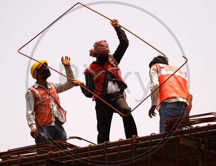 Daily Labourer Work On A Construction Site After Government Gave Permission For Construction During Extended Nationwide Lockdown Amidst Coronavirus or COVID-19 Pandemic In Ajmer, May 19,2020