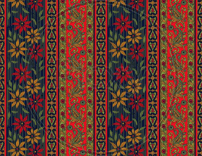 Seamless Colorful Flower With Paisley Border