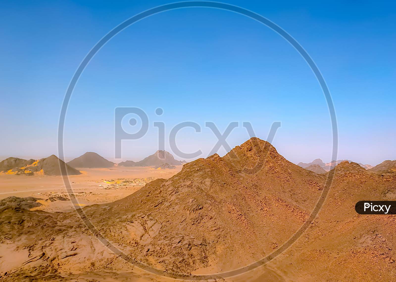 Landscape view of rocky mountain in Sahara desert.