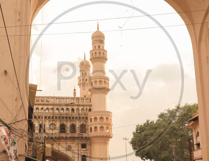 Hyderabad, India October 12,2019 - Busy Crowd Near Charminar Through Arch