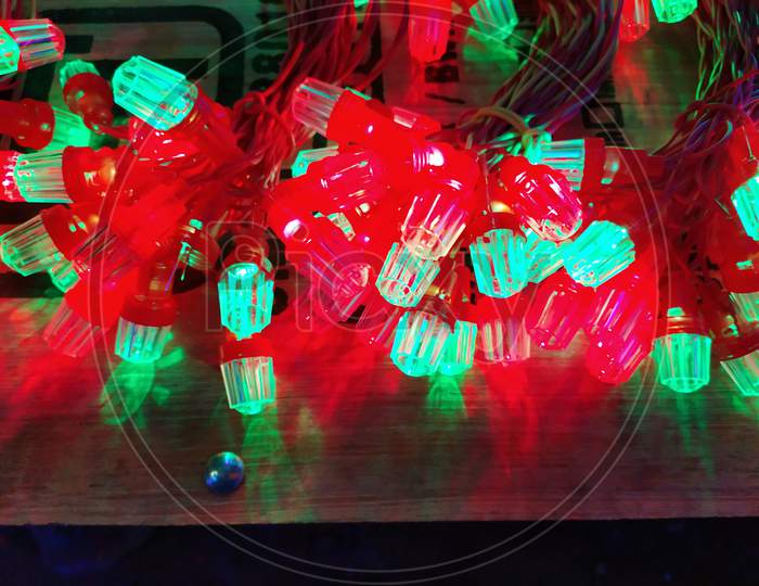 Diwali Christmas Marriage decoration red  yellow LED lights with little bokeh effect