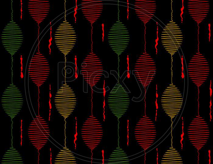 Seamless Colorful Embroidery Design Pattern Black Background