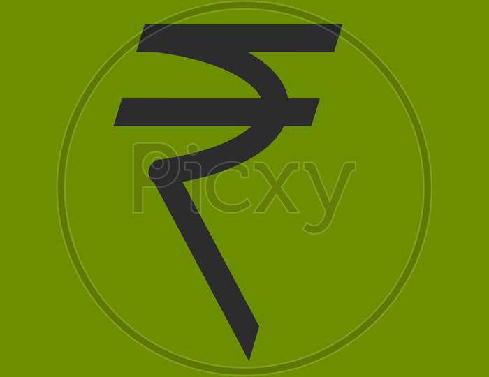Rupee Sign In Black Color With Green Background