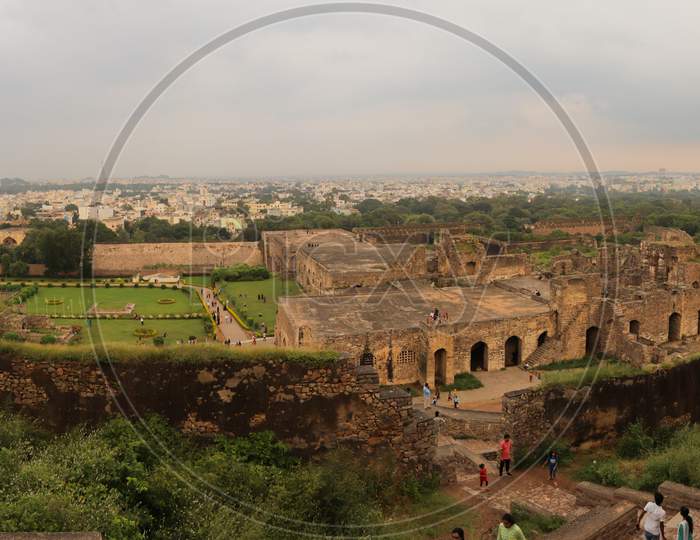 Hyderabad, India - October 12,2019 - Top Panoramic View Of Historic Golkonda Fort In Hyderabad, India