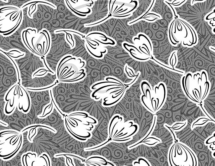 Seamless Floral Black White Design Background Texture