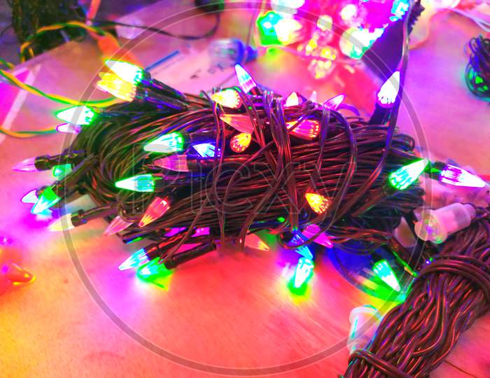 Diwali Christmas Marriage decoration red  yellow LED lights with little bokeh effect