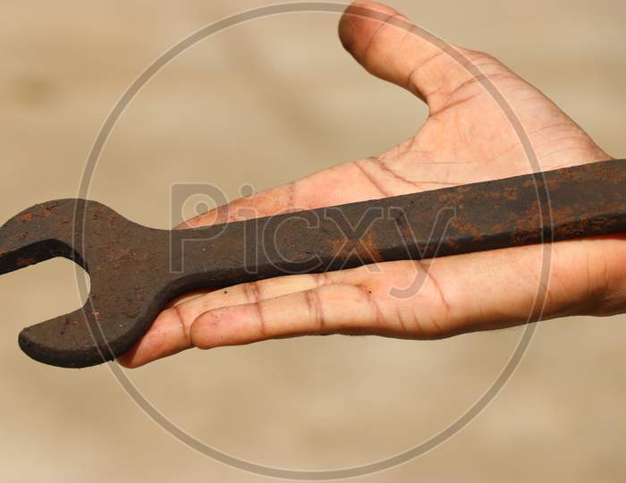 Spanner Also Called As Wrench Which Is Old And Rusted Used In Fixing Nuts And Bolts