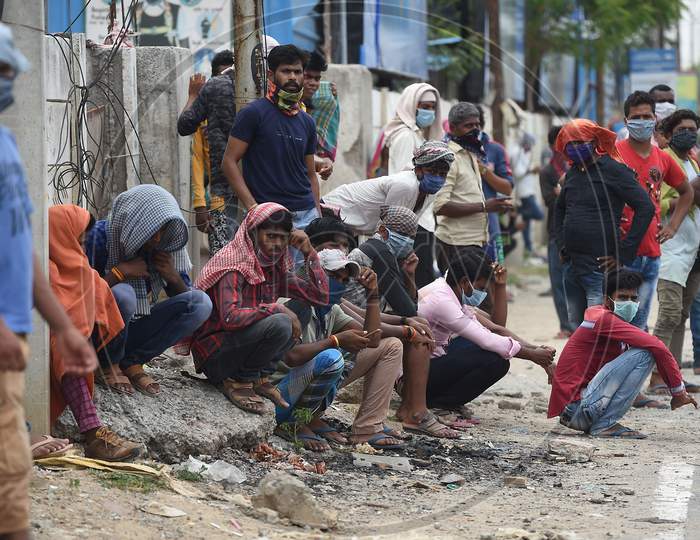 Migrant labourers stage a protest for various demands during a government-imposed nationwide lockdown as a preventive measure against the COVID-19 or Coronavirus, in Chennai 