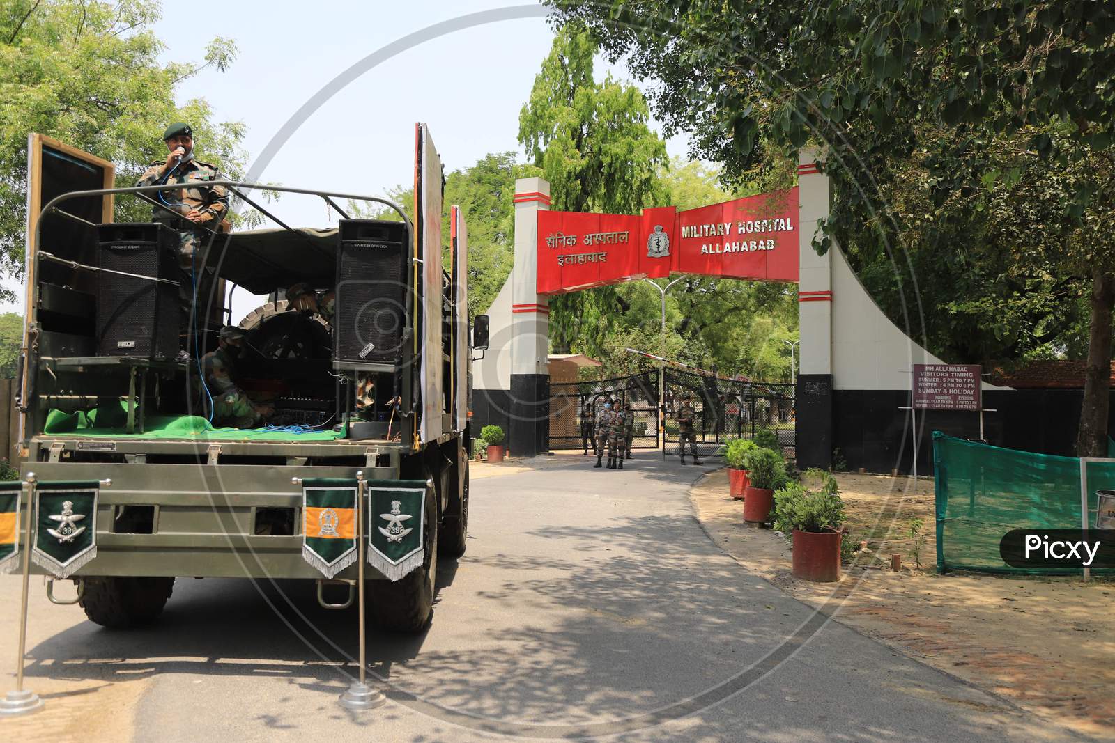 Army men singing songs at a military hospital during a government-imposed nationwide lockdown as a preventive measure against the COVID-19 or Coronavirus in Prayagraj on May 2, 2020.
