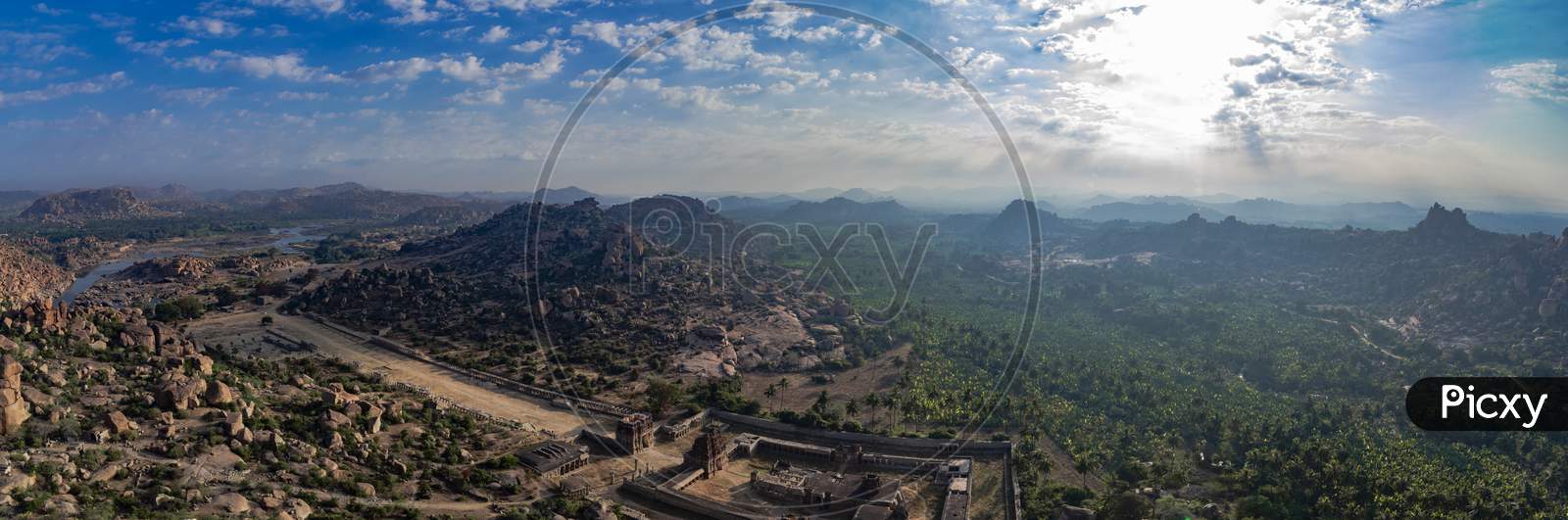 Panoramic Shot Of Achaturaya Temple From The Top Of Matanga Hill, Hampi