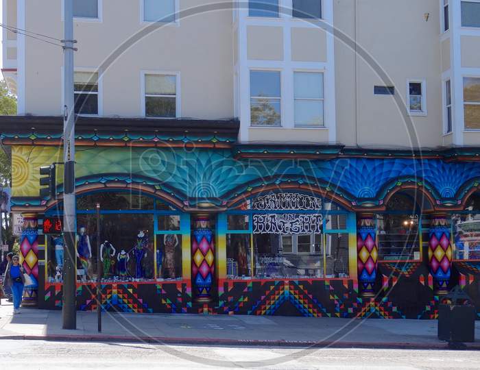 Beautiful Colored Building Exterior In The Haight & Ashbury In San Francisco