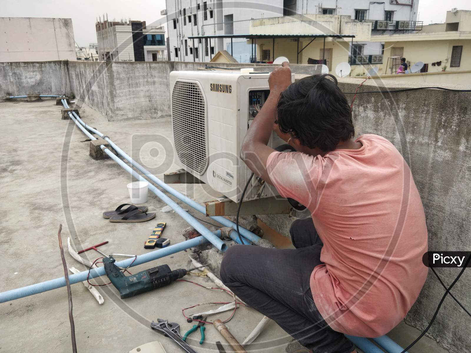 Installation of Samsung AC out door unit.