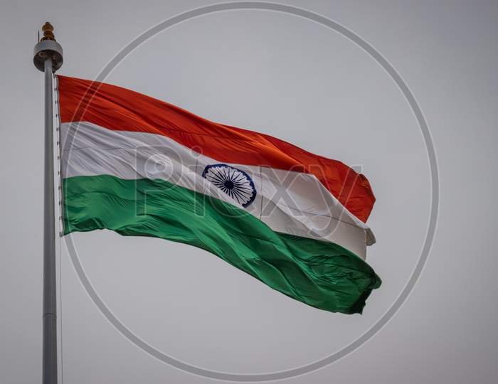 Indian National Flag Waving In The Sky