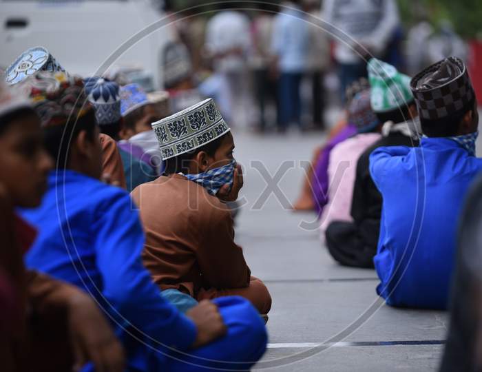 Muslim Students from Bihar who study in a Madrassa (Madarsa) in Borabanda,Hyderabad wait to register themselves for a Shramik Special Train that ferries them from Secunderabad Railway Station to Bihar amid fears of Coronavirus