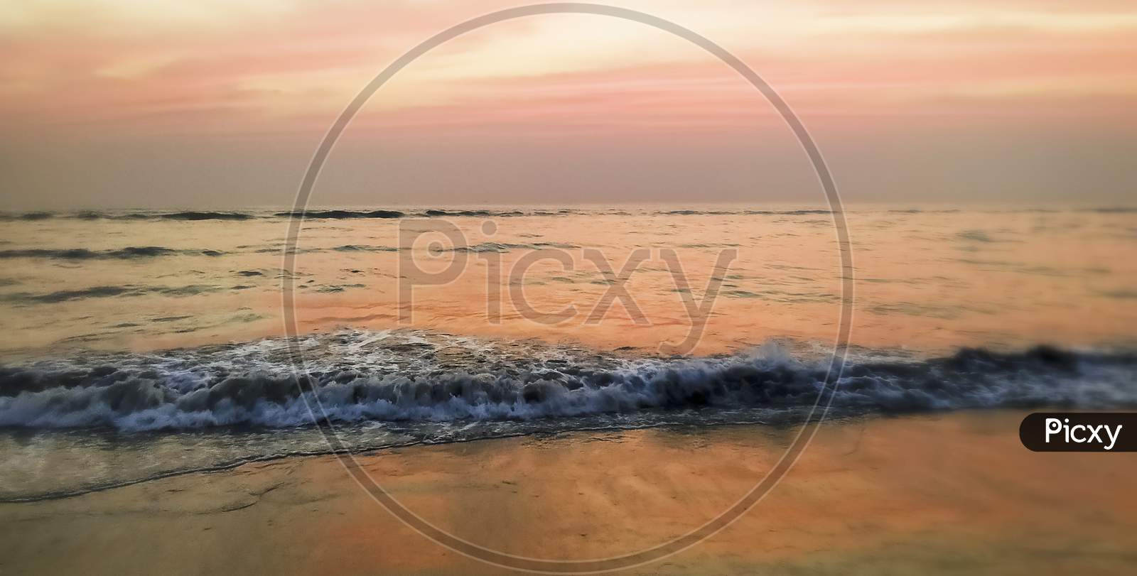 Seascape Awesome Wave With Colofull Sun Set At Cox Bazar Beach In Bangladesh.