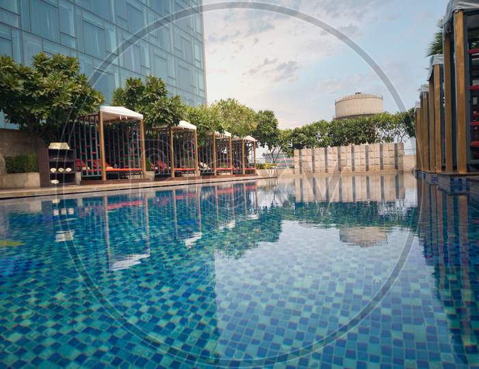 Beautiful View Of A Calm Swimming Pool In A Expensive Hotel