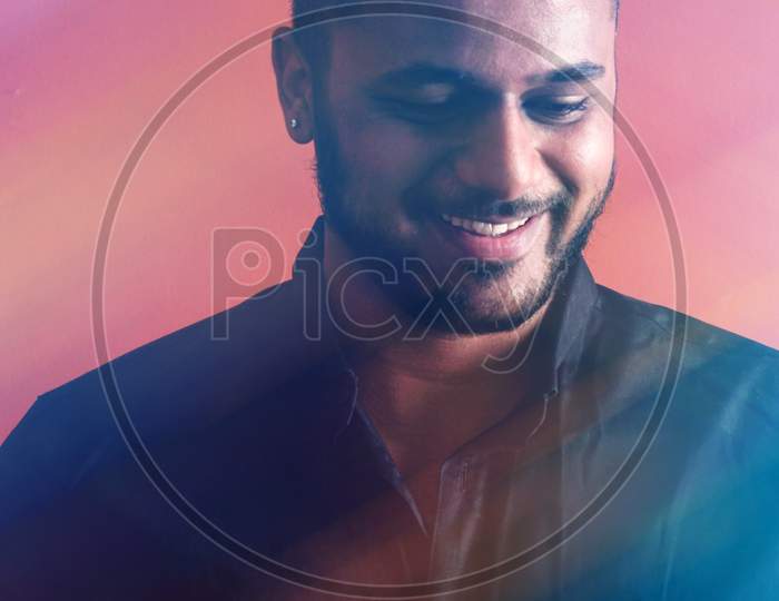 portrait of a young man with light leak effect