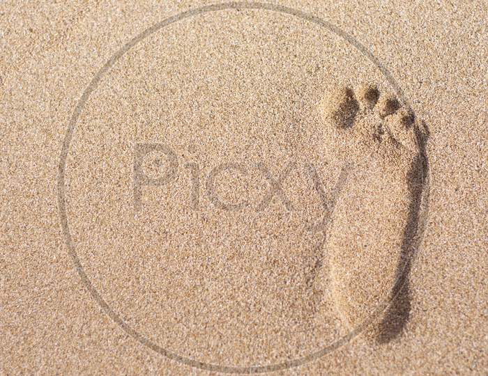 Single Man Footprint On The Beach