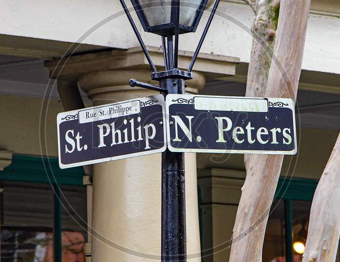 Rue St. Philip And Rue N. Peters In New Orleans